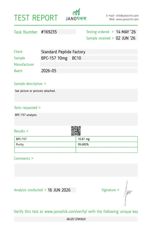 BPC-157 10mg (BC10) COA 2026-06-16